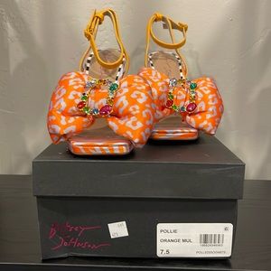 Brand NEW Betsey Johnson Pollie Shoe. Puffy orange bow w/jeweled buckle.